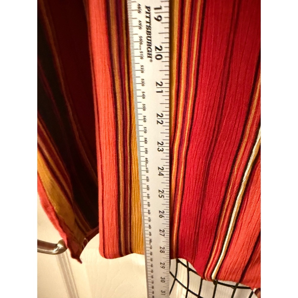 Kathie Lee Collection Red Orange Striped 100% Rayon Button Front Blouse - Picture 6 of 7